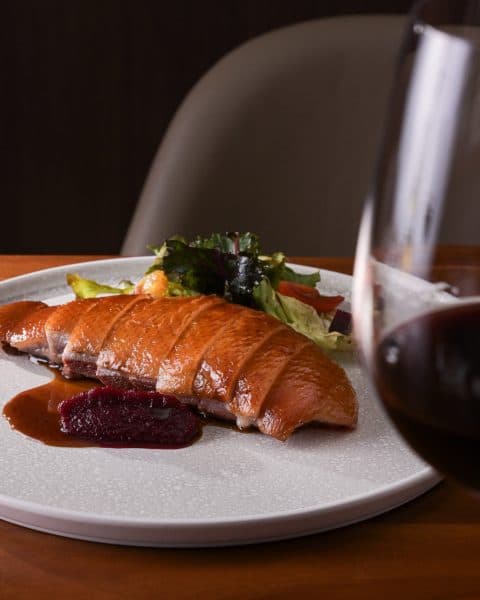 Duck course paired with wine at Carbon